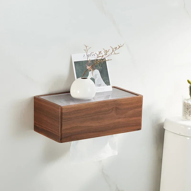 boîte mouchoirs bois minimaliste adhésive amovible moderne salle bain élégante hygiène papier toilette tissu