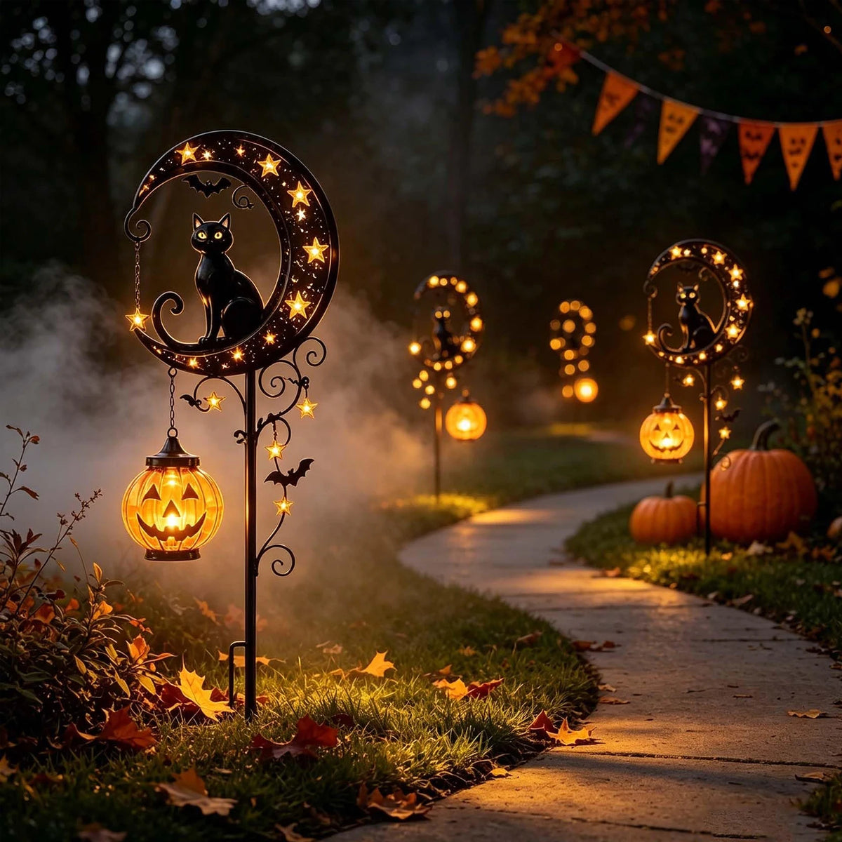 lampions solaires décos halloween lune étoiles chat noir citrouille transparent métalextérieur autumn
