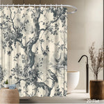 rideau douche polyester arbre oiseaux classique naturel gris beige moderneôtelte