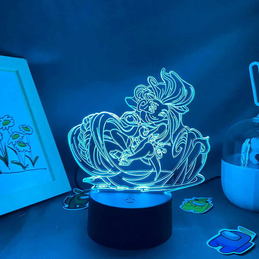 Lampe à lave bleu allumée en mode nuit