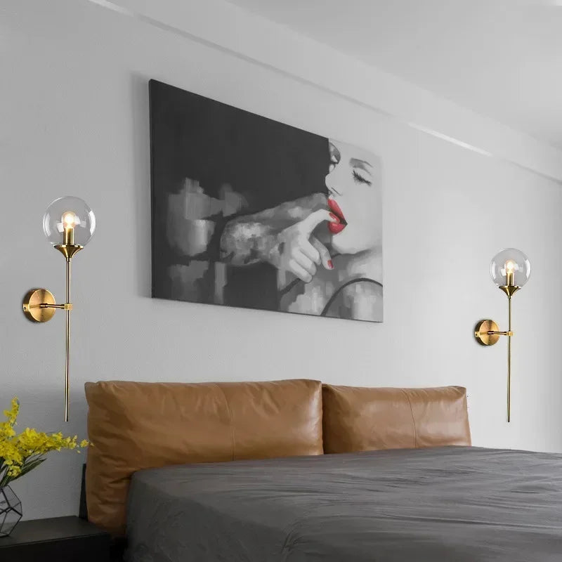 applique murale moderne sphère verre argentée dorée chambre salon