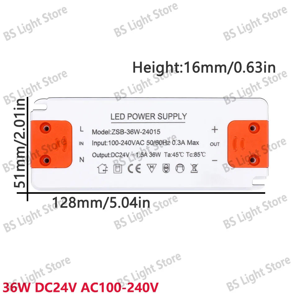 alimentation led 12v 24v 100v 240v 12w 18w 24w 36w 60w 120w blanc or