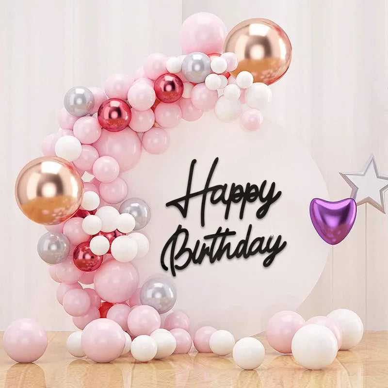 arche ballons happy birthday doré noir blanc festif décoration mur transparent moderne différents couleurs