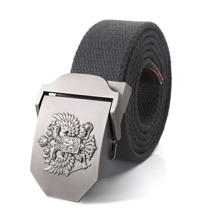 ceinture homme toile métal camouflage noir double aigle militaire décontracté opacité