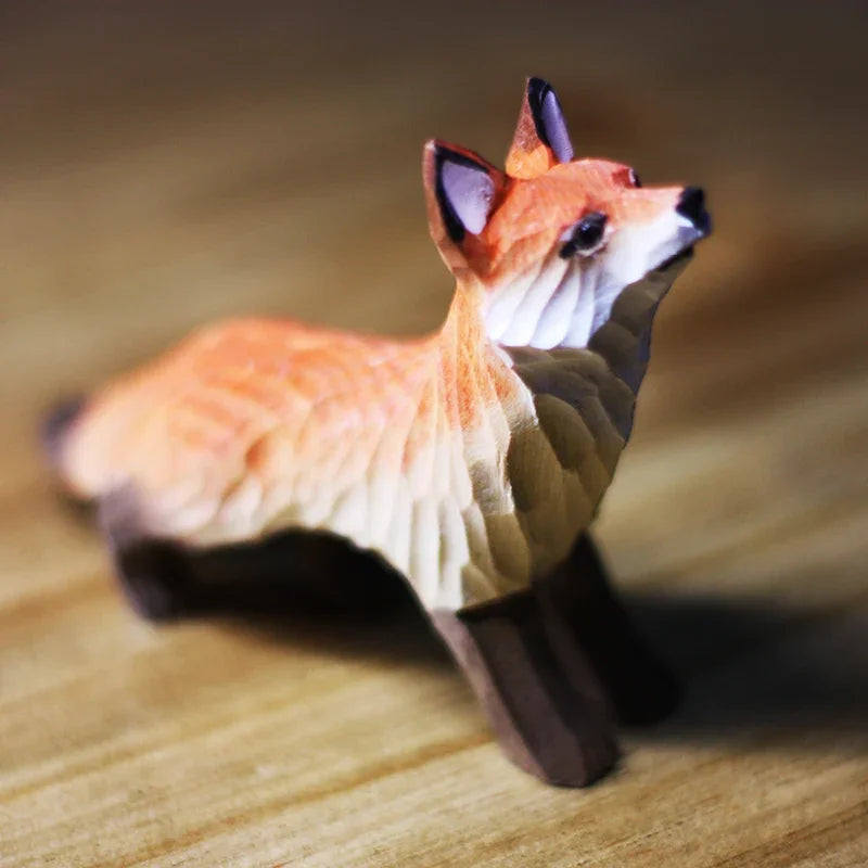 figurine renard bois artisanal orange beige stylisée décoration maison