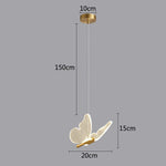 suspension lumineuse moderne papillon blanc doré translucide 10cm 15cm 17cm 150cm