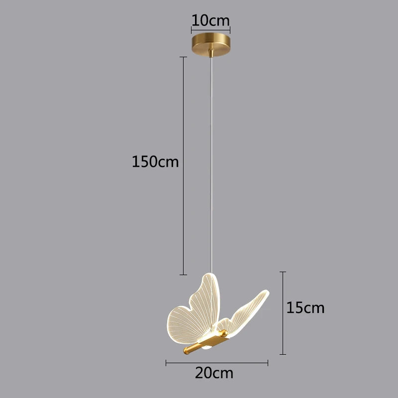 suspension lumineuse moderne papillon blanc doré translucide 10cm 15cm 17cm 150cm