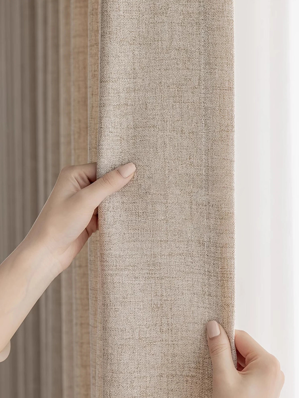 rideau moderne beige clair texture lin opacité fenêtre balcon intérieur maison japonais décoratif