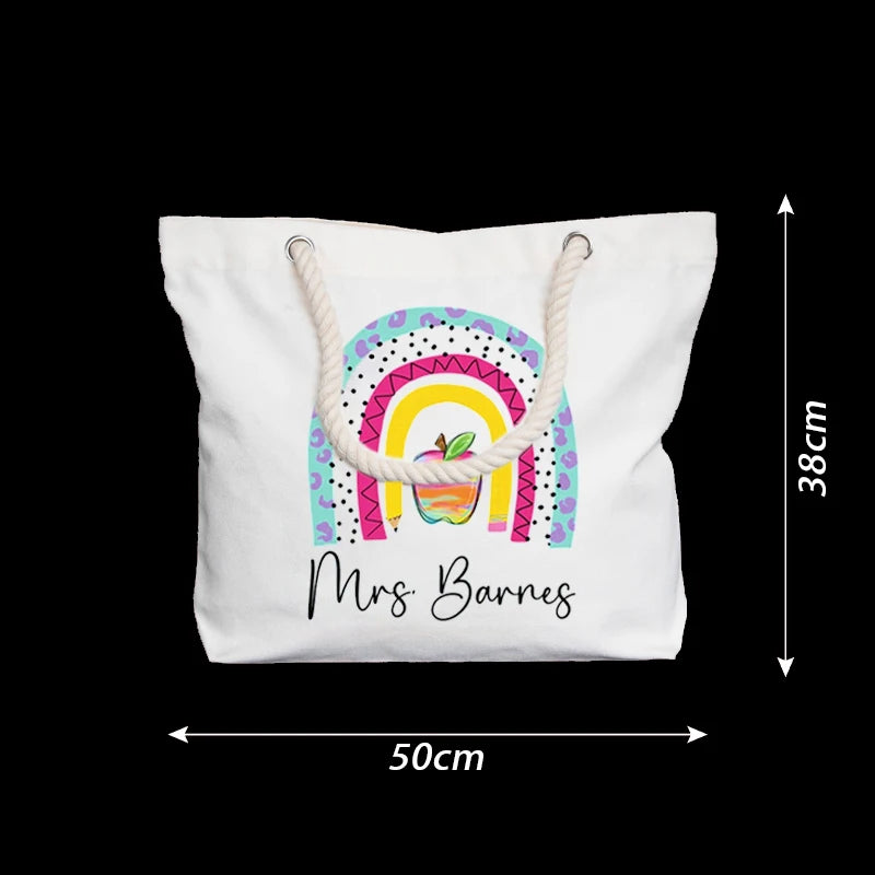 sac main blanc arc ciel motif abstrait retour école personnalisation cadeau enseignant ocassion festive