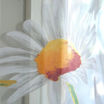 rideaux voilage floral motif marguerites peintes main blanc jaune translucent fenetre chambre