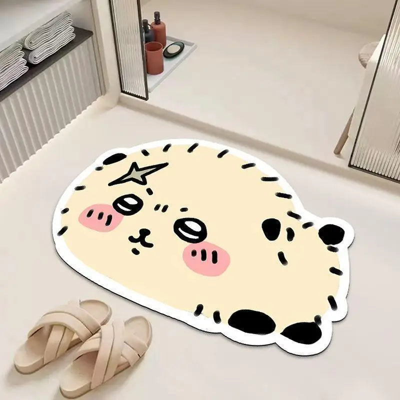tapis bain cartoon chats mignons beige rose bleu clair flanelle antidérapant salon chambre