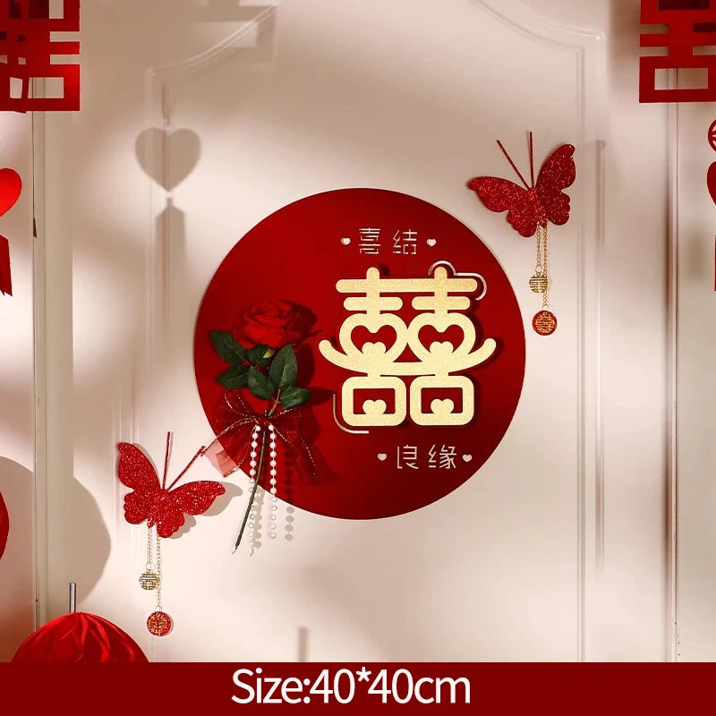 décorations murales mariage chinois double bonheur fleurs papier motifs traditionnels festifs romantiques