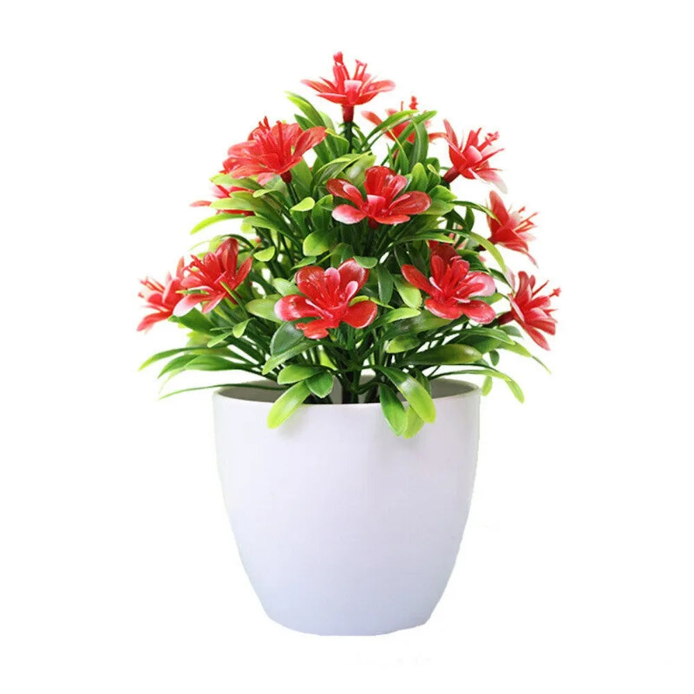 plantes artificielles fleurs rouges blanches jaunes violets pot blanc décoration intérieure moderne minimaliste fête