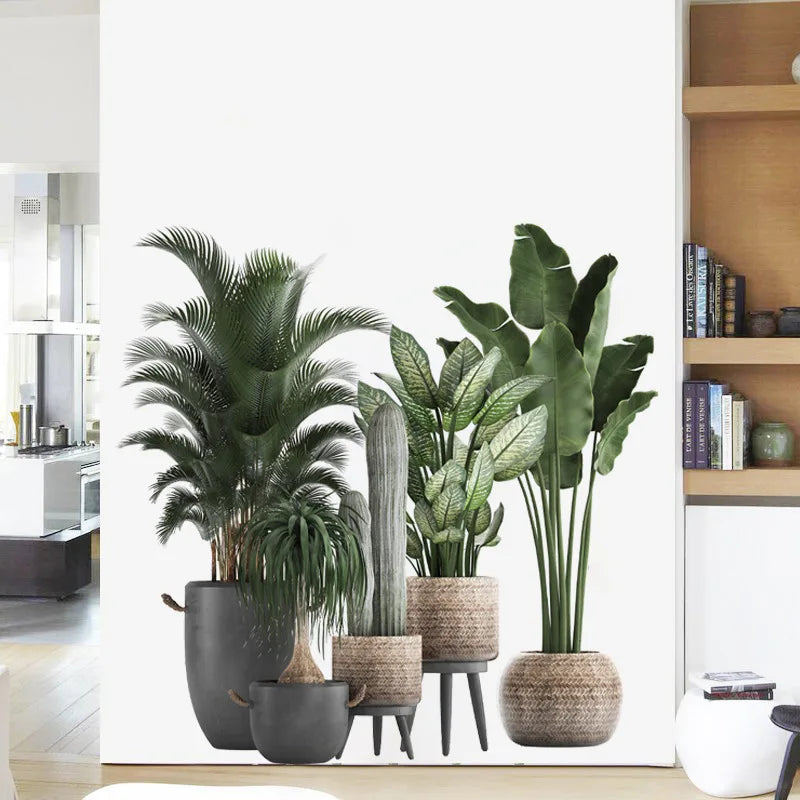sticker mural plante verte pot naturel minimaliste deco chambre salon pieces