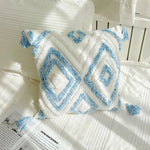 coussins bohèmes 3d franges taies d'oreiller décoratives géométriques brodés moderne blanc bleu clair polyester