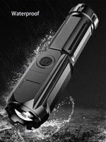 lampe torche noire rechargeable 250 lumens zoom moderne camping 100 200mètres certifiée usb