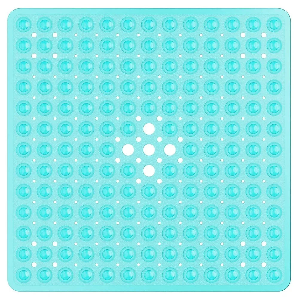 tapis bain antidérapant pvc bleu blanc noir perforé moderne adhésif 53x53cm