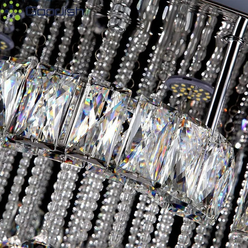 lustre moderne élégant cristal transparent strass doré chic lumière led salon decoration