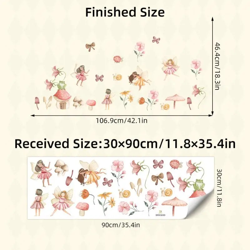 sticker mural decoratif feerie rose beige blanc orange violet bleu aquarelle enfants chambre