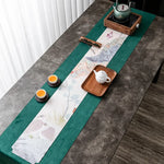 chinois moderne chemin table fleurs blanches vert bleu marine gris rose pâle polyester coton