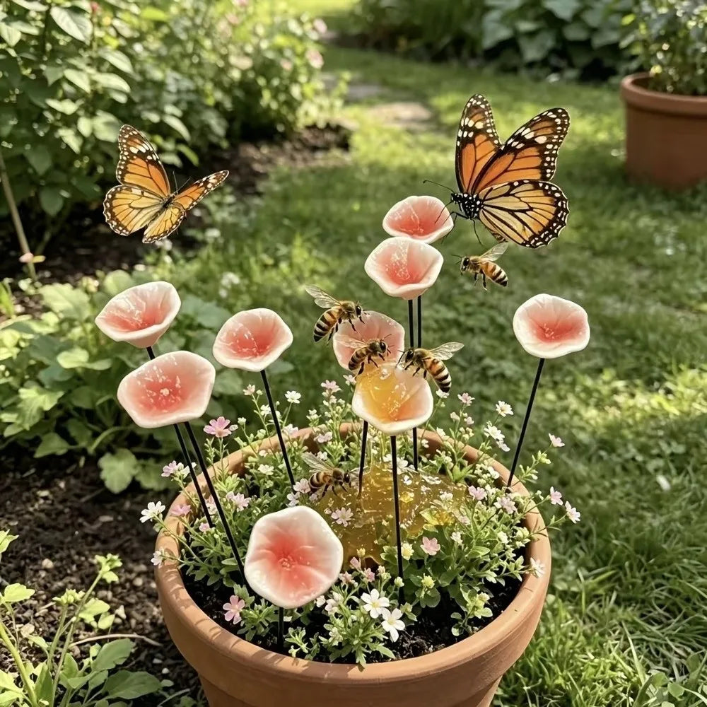 supports papillons artificiels fleurs simples modernes décoratifs tringles rose blanc jaune vert