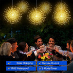 guirlande lumineuse solaire feu d'artifice multicolore jaune or extérieure festive nocturne