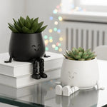 cache pot visage souriant rouge blanc noir plantes succulentes moderne articulation flexible décoration mignonne
