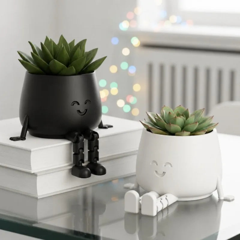 cache pot visage souriant rouge blanc noir plantes succulentes moderne articulation flexible décoration mignonne