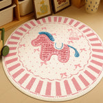 tapis rond moderne rose pompons carreaux bleus chambre enfant salon aubusson polyester