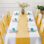 nappe satinée jaune doré blanc turquoise décoration table festive mariage événement spécial rubans décoratifs