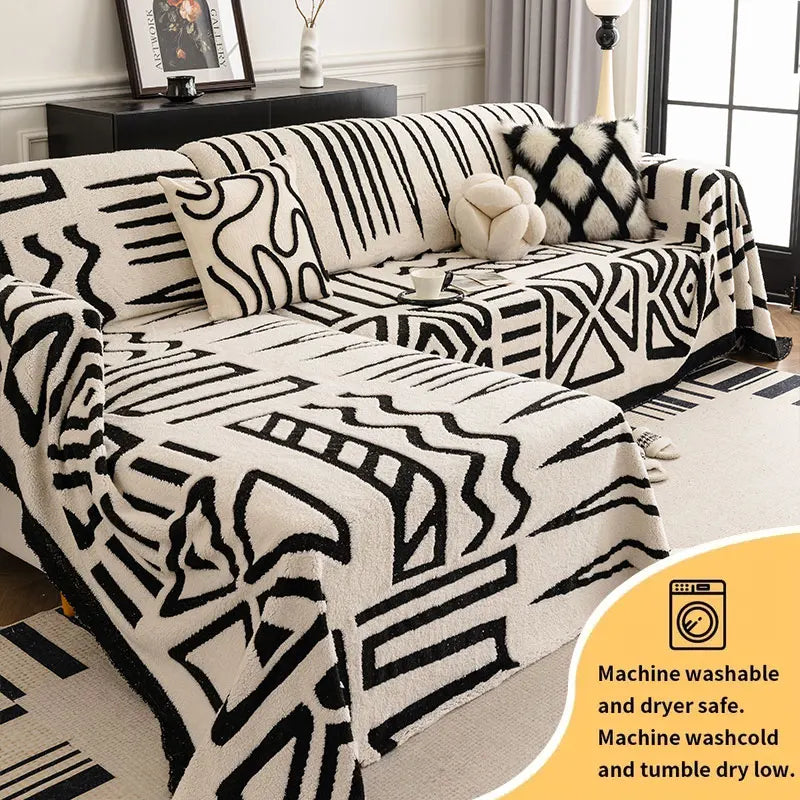 couverture canapé moderne polyestère géométrique opaque hiver noir blanc minimaliste