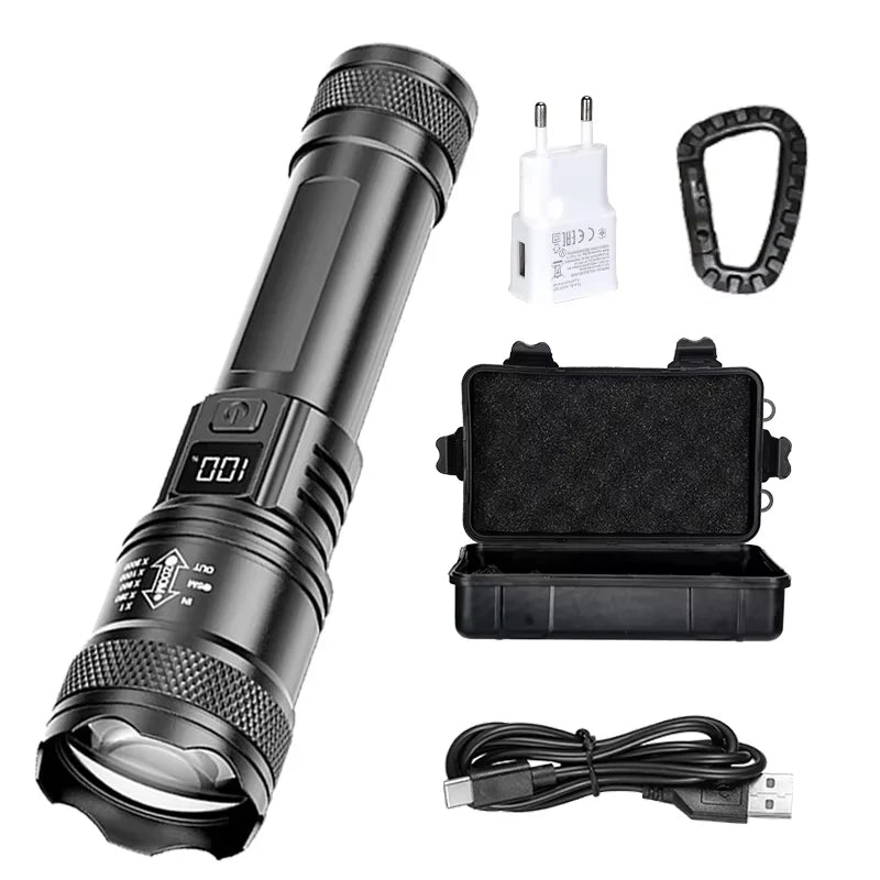 torche tactique rechargeable led 2000lm ipx4 moderne noire texturée camping