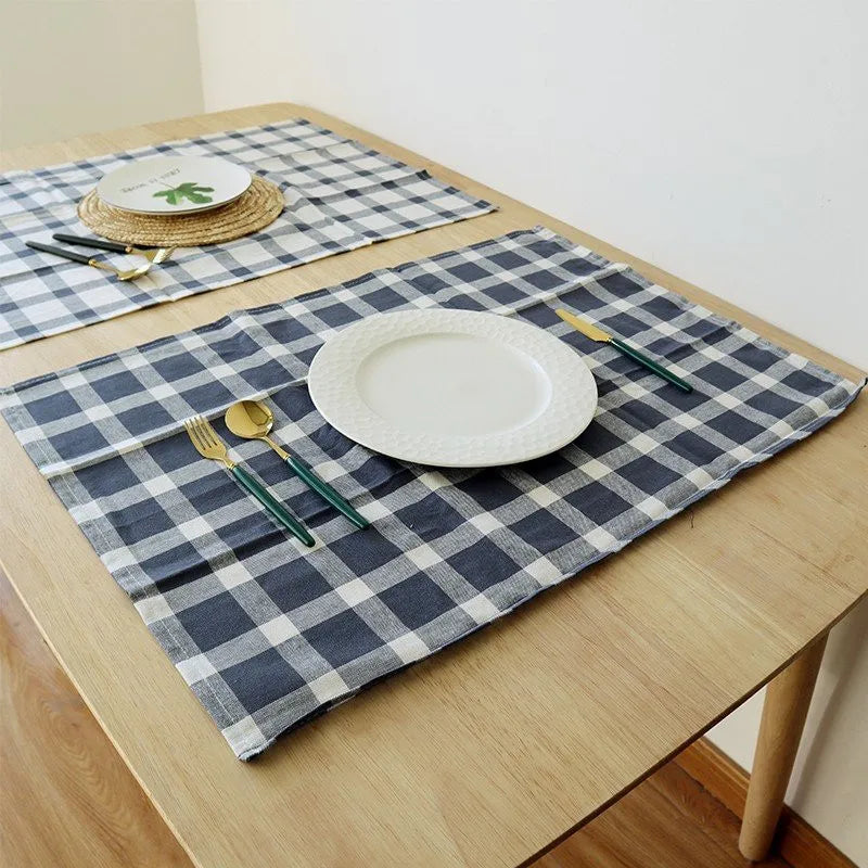 serviettes table coton bleu marine blanc rayures carreaux classique rustique