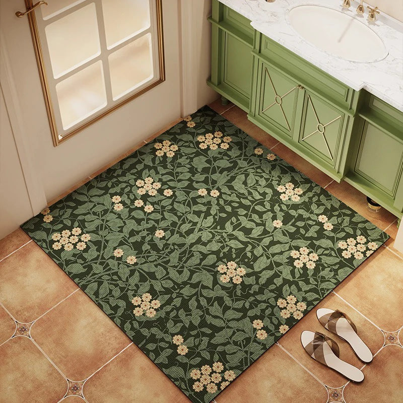 tapis moderne fleur vert foncé absorbant sèche rapidement salle bain maison