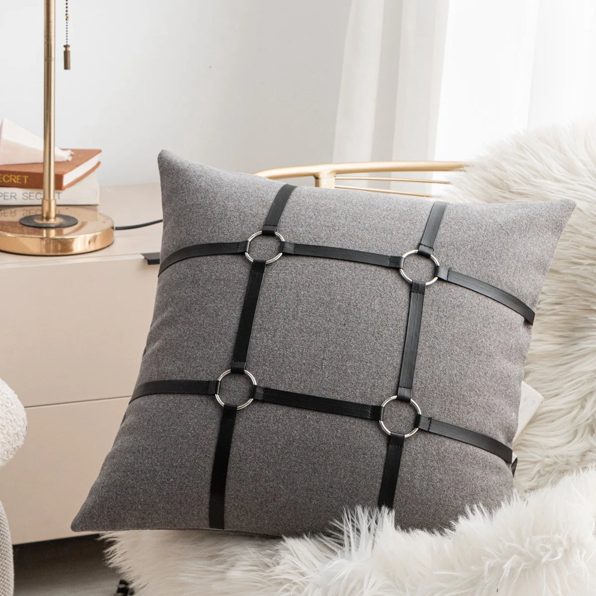taies d'oreiller houndstooth gris noir contemporain brodé respectueux environnement 45x45cm decoration chambre coucher