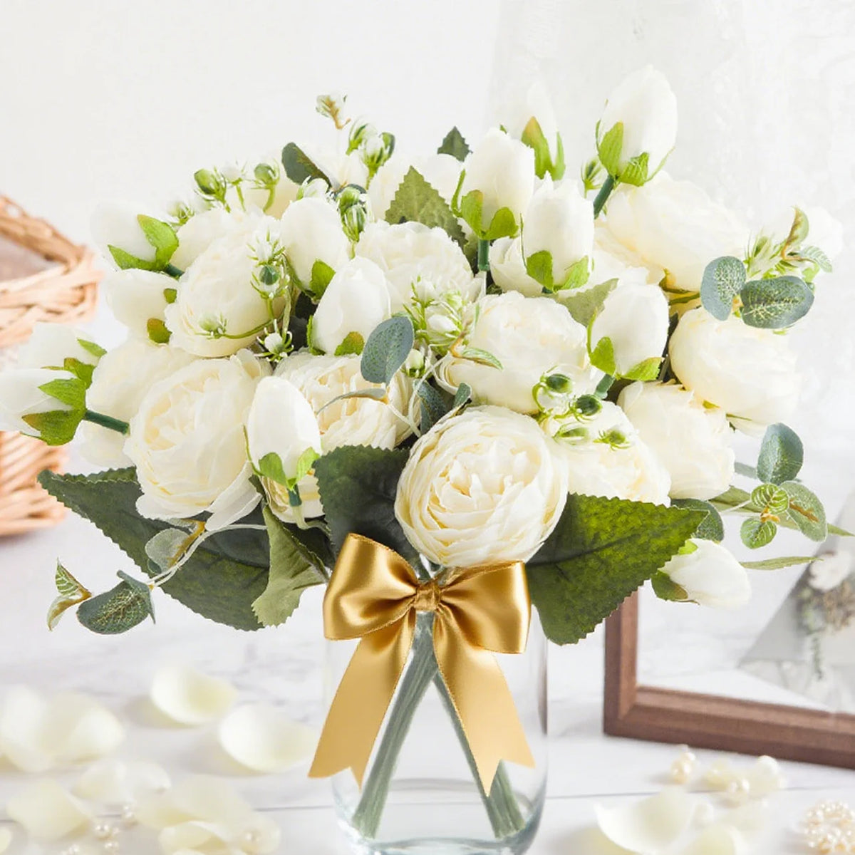 bouquet fleurs artificielles soie décoration maison mariage anniversaire fêtes extérieur roses pivoines classique