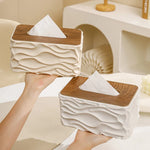 boîte mouchoirs moderne plastique blanc texture ondulée mouchoirs blancs bois foncé