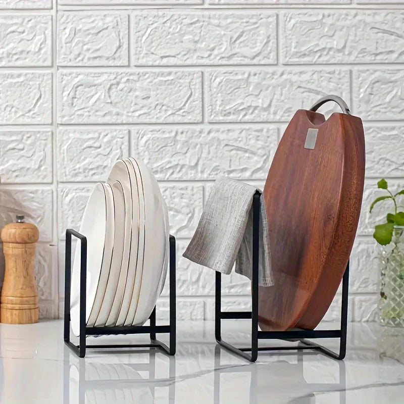 support assiettes métal noir moderne fixation clips rangement cuisine vaisselle organisation réutilisable élégant