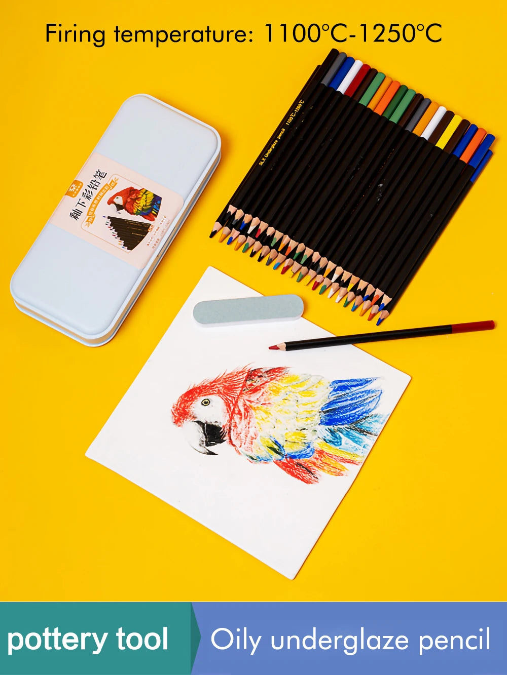crayons sous glaçe 12 couleurs noires blanches bleues vertes orangées rouges marrons grises roses