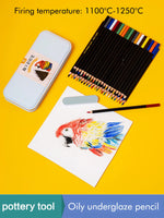 crayons sous glaçe 12 couleurs noires blanches bleues vertes orangées rouges marrons grises roses