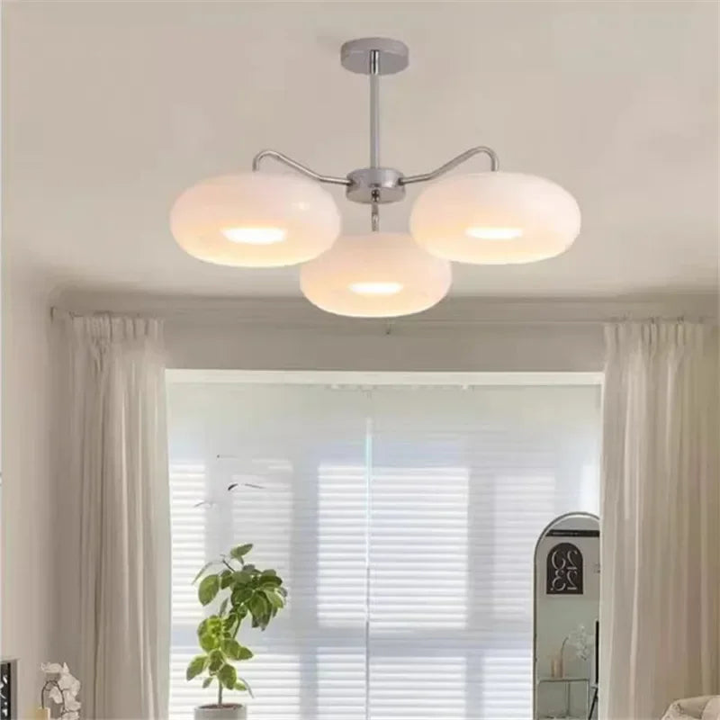 lampe suspendue moderne or blanc brillante verre opaque 28cm diamètre