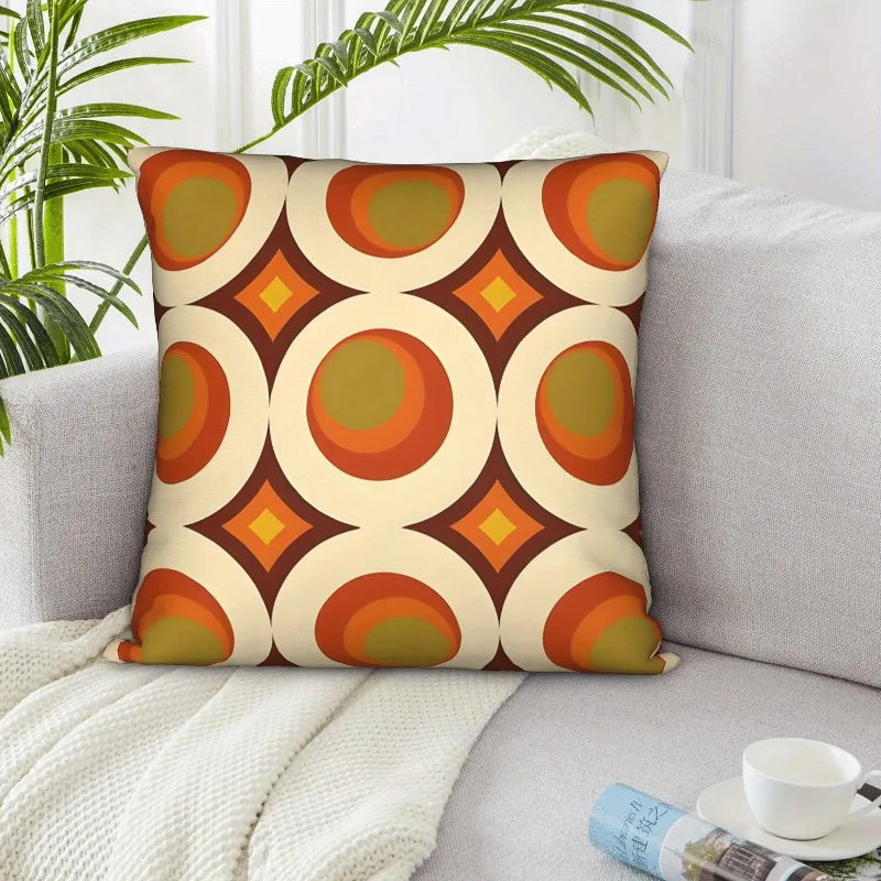 housse coussin géométrique rétro multicolore orange vert marron 45x45cm décorative chambre salon voiture