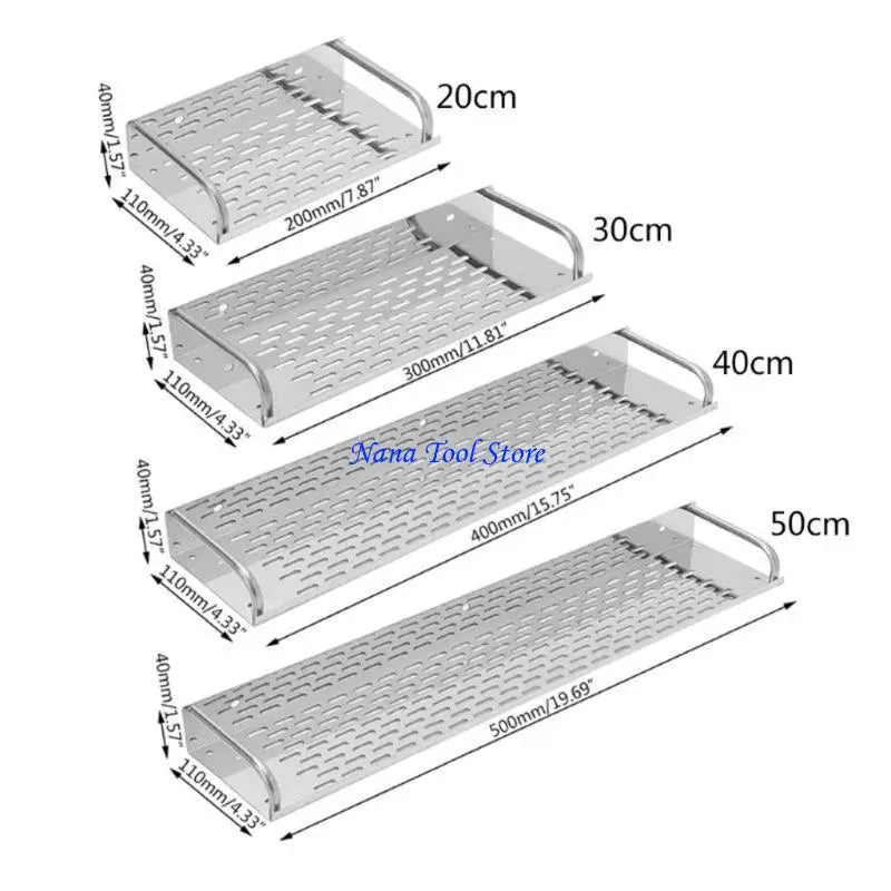 étagère murale moderne perforée argentée fixations vis incluses 20cm 30cm 40cm 50cm