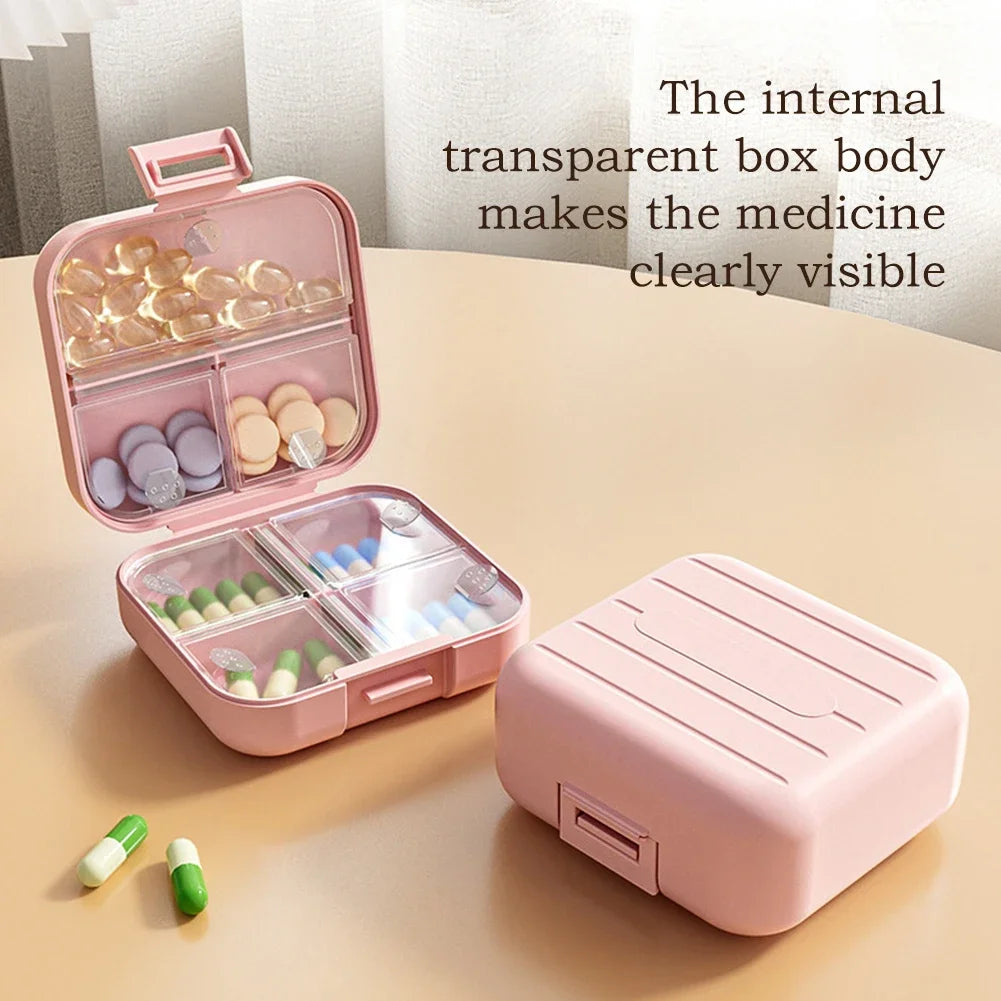 boîte pilules moderne blanc rose compartiments semaines verrouillable pratique adhésif organisateur médicaments portable