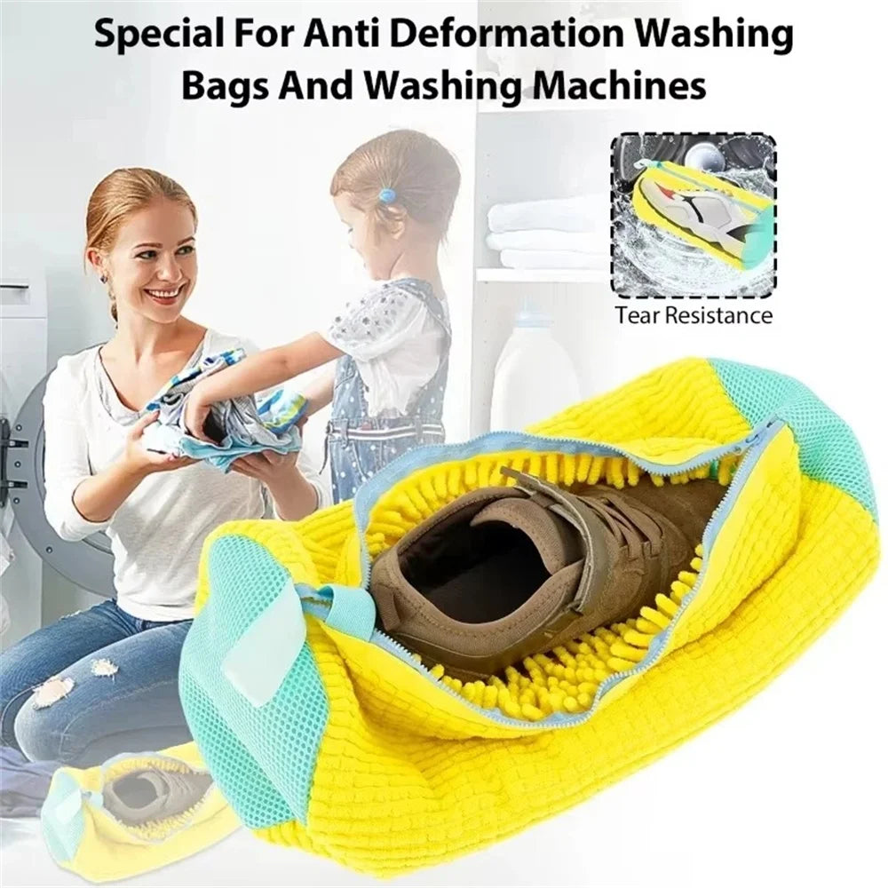 sac chaussures jaune bleu clair polyestère moderne réutilisable imperméable zip cordon chaussure nettoyage profond