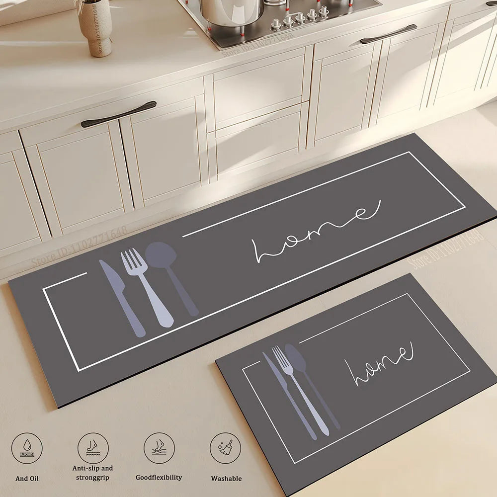 tapis cuisine noir gris anti fatigue antidérapant moderne graphique ustensiles cuisine coeurs
