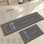 tapis cuisine noir gris anti fatigue antidérapant moderne graphique ustensiles cuisine coeurs