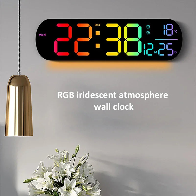 horloge murale LED numérique moderne affichage date température réveil couleurs multiples changement lumineux