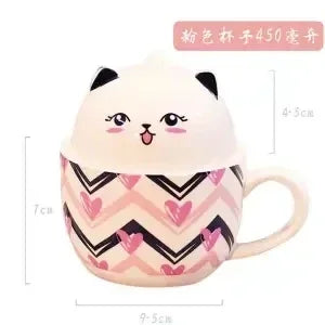 tasse soupe couvercle céramique porcelaine dessin animé chats bleu rose mignon unique environnement