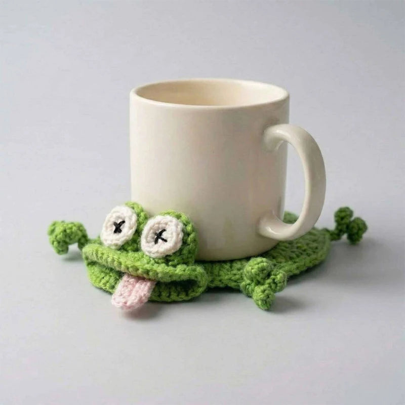 coasters crochetés lézard créatifs artisanaux beige bleu vert adhésifs mignons 3d diys